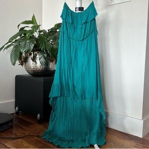 Annabelle turquoise Strapless High Low Maxi/Long Dress Sz L Ruffled Bust and Hem